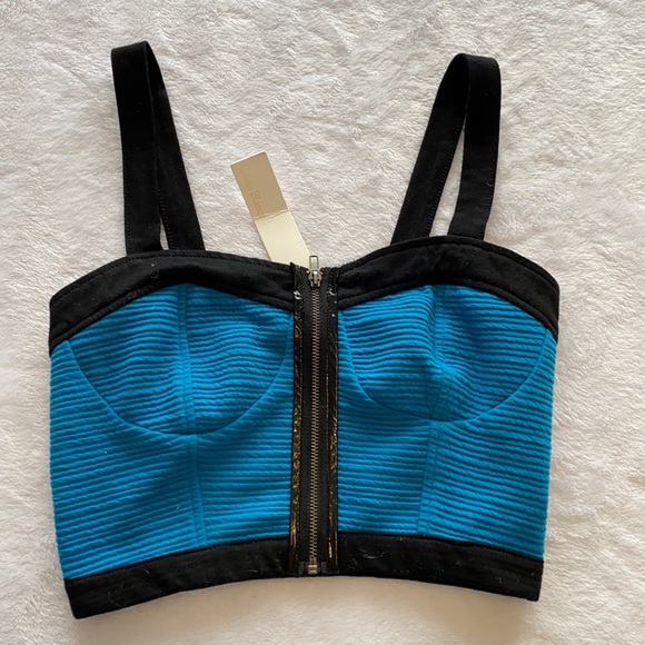 Bustier Front-Zip Blue Top - Picture 1 of 3